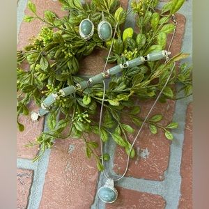 Womens Sterling Silver Genuine Jade 3-Piece Set 925 Necklace, Earrings, …